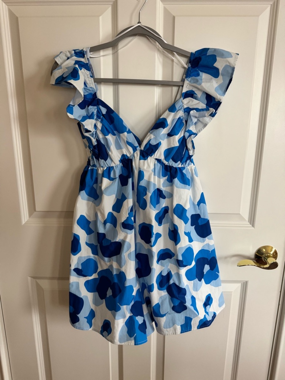Blue Floral Ruffle Romper - Picture 2 of 4